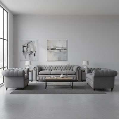 Chesterfield conjunto de sofá de tela textil tapizado sofá sofá conjunto 3 piezas nuevo