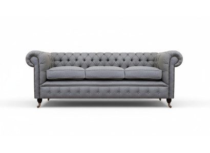 Gris Chesterfield Sala de estar Tela de tela de lujo Sofá de tres plazas