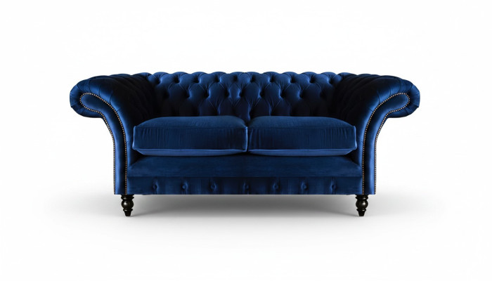 Sofás de sala de estar, sillón de dos plazas, decoración azul, Chesterfield nuevo.