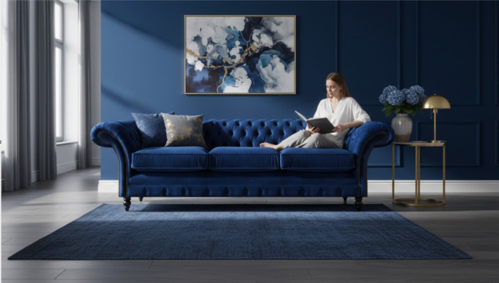 Sofá de lujo Chesterfield de tres plazas, tela de tapicería de salón de diseño nuevo