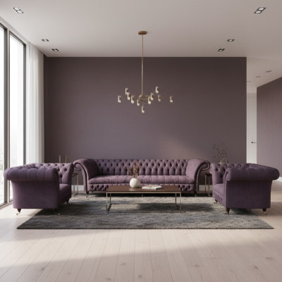 Chesterfield Design Sofá de lujo Tela de tapicería Sofá Couch Conjunto de asientos Textil de tapicería