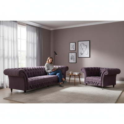Set de estilo 2 piezas diseño sofá 3 plazas Sillón de lujo Chesterfield sala de estar