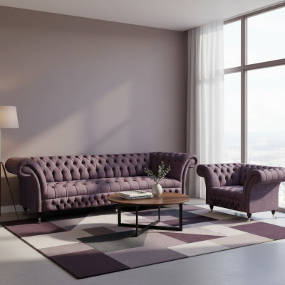 Set de estilo 2 piezas diseño sofá 3 plazas Sillón de lujo Chesterfield sala de estar