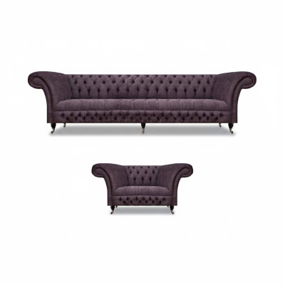 Set de estilo 2 piezas diseño sofá 3 plazas Sillón de lujo Chesterfield sala de estar