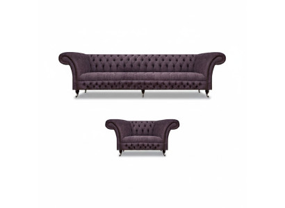 Set de estilo 2 piezas diseño sofá 3 plazas Sillón de lujo Chesterfield sala de estar