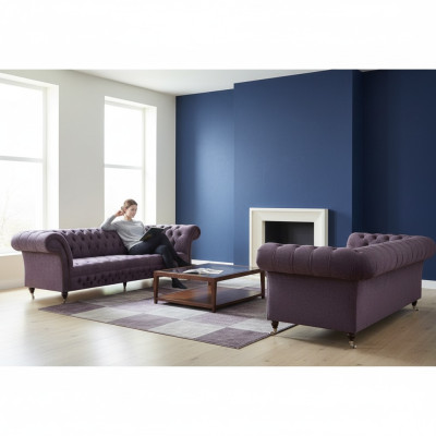 Sala de estar lujo sofá lila de tres plazas diseño sillón conjunto de sofás estilo Chesterfield.