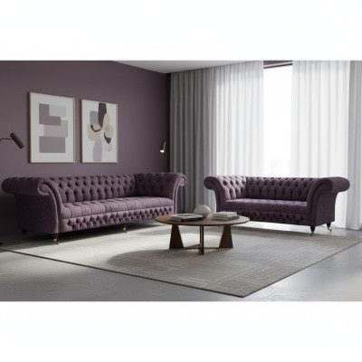 Sala de estar lujo sofá lila de tres plazas diseño sillón conjunto de sofás estilo Chesterfield.