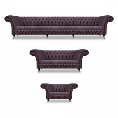 Set de sofá de diseño de lujo 3 piezas Chesterfield lila para sala de estar.
