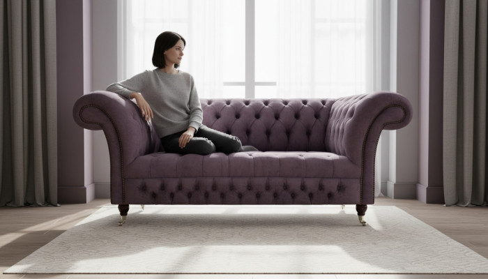 Sofá Chesterfield de dos plazas, sofá de sala de estar de lujo tapizado en tela textiles