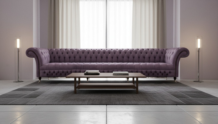 Muebles de lujo tapizados Chesterfield sofá de cuatro plazas tela salón.