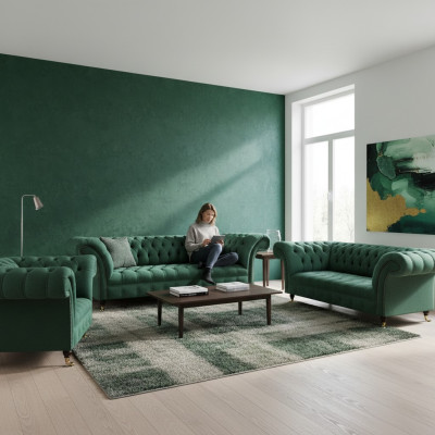 Sofás de lujo verdes juego completo de sofás tapizados muebles de salón sofá de tela