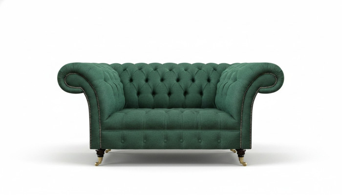 Sofá sala verde de dos plazas muebles tapizados Chesterfield nuevo.