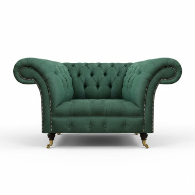 Sillón de sala de estar, muebles tapizados de lujo, verde, asiento tapizado, Chesterfield, nuevo.