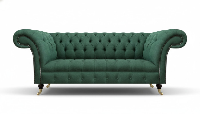 Sofá de tres plazas de lujo Chesterfield de terciopelo verde para la sala de estar, asiento acolchado nuevo.