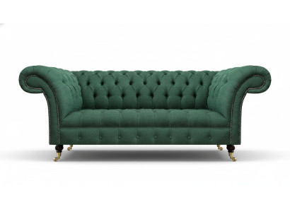 Sofá de tres plazas de lujo Chesterfield de terciopelo verde para la sala de estar, asiento acolchado nuevo.