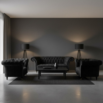 Juego de sofá para sala de estar Chesterfield, conjunto de muebles de lujo completo, 2 sillones.