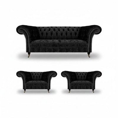 Juego de sofá para sala de estar Chesterfield, conjunto de muebles de lujo completo, 2 sillones.