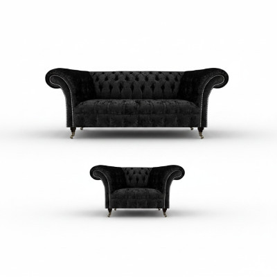 Negro Completo Chesterfield Asiento tapizado Lujo Sala de estar