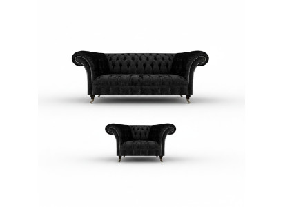 Negro Completo Chesterfield Asiento tapizado Lujo Sala de estar