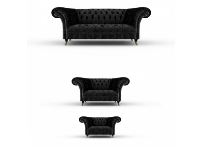 Lujo Negro Juego completo de sofás Chesterfield Conjunto de sillones para sala de estar Nuevo