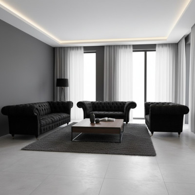 Chesterfield conjunto de sofás de 3 piezas completo para sala de estar nuevo.