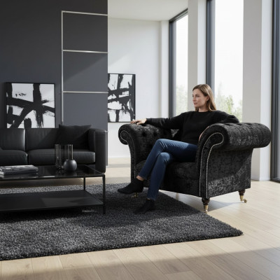 Sofá Chesterfield de dos plazas para sala de estar, tapizado de tela, asiento acolchado, muebles tapizados.