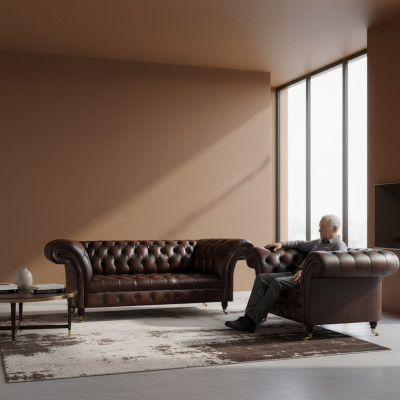 Juego de sala 2 piezas Sofá tres plazas Chesterfield Sillón Nuevo Mobiliario tapizado