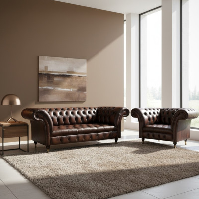 Juego de sala 2 piezas Sofá tres plazas Chesterfield Sillón Nuevo Mobiliario tapizado