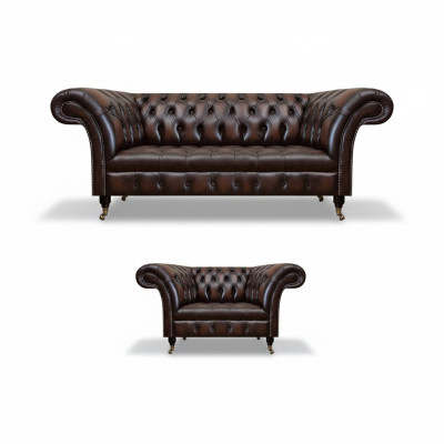 Juego de sala 2 piezas Sofá tres plazas Chesterfield Sillón Nuevo Mobiliario tapizado