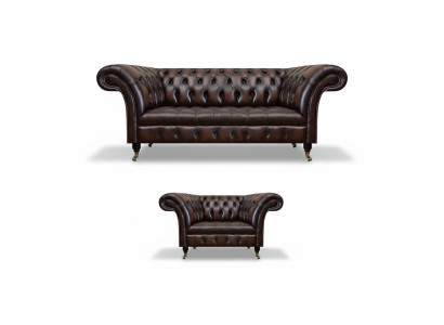 Juego de sala 2 piezas Sofá tres plazas Chesterfield Sillón Nuevo Mobiliario tapizado