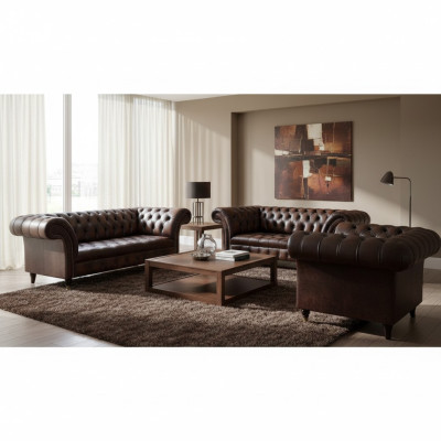 Muebles tapizados de salón Sofás Chesterfield Sofá de cuero Conjunto de sofá de lujo