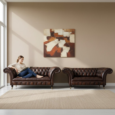 Conjunto de sofás Chesterfield marrón, tres plazas, sofá, sillón de dos plazas, nuevo para sala de estar.