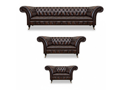 Chesterfield Cuero Marrón Sala de estar Muebles tapizados Sofás Set Lujo Mobiliario