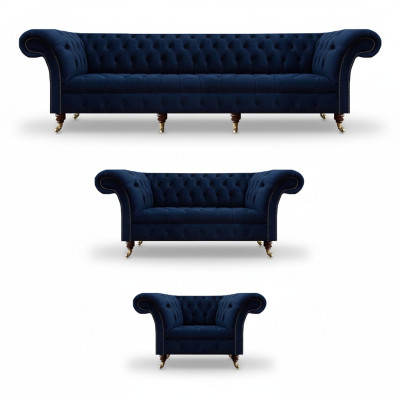 Diseño de muebles completo para sala de estar, sofás Chesterfield de 3 piezas (4+2+1), textil.