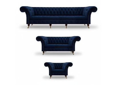Diseño de muebles completo para sala de estar, sofás Chesterfield de 3 piezas (4+2+1), textil.