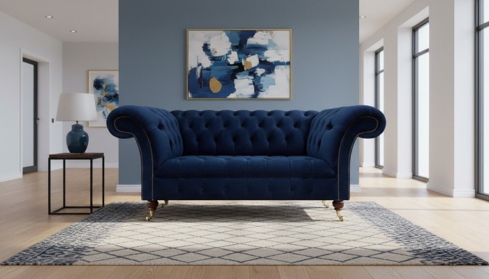 Sofá de sala de estar, sofá de dos plazas, mueble tapizado, diseño Chesterfield.