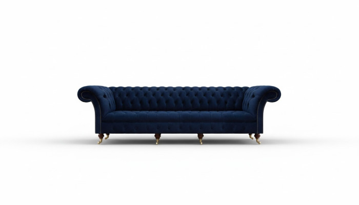 Sofá de cuatro plazas Chesterfield para sala de estar con diseño de muebles tapizados.