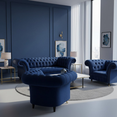 Chesterfield Lujo Mobiliario 2x Sillón Sofá de tres plazas Sofá Sala de estar 3+1+1