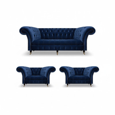 Chesterfield Lujo Mobiliario 2x Sillón Sofá de tres plazas Sofá Sala de estar 3+1+1