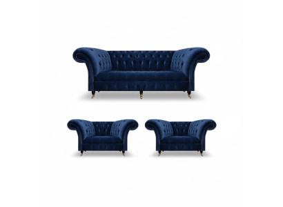 Chesterfield Lujo Mobiliario 2x Sillón Sofá de tres plazas Sofá Sala de estar 3+1+1