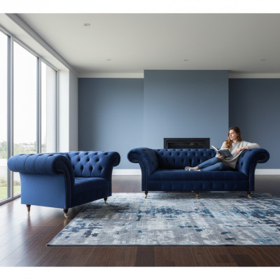 Conjunto completo de sofá de tres plazas con silla de lujo, mobiliario para sala de estar Chesterfield.