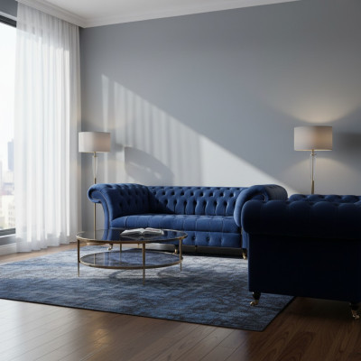 Conjunto completo de sofá de tres plazas con silla de lujo, mobiliario para sala de estar Chesterfield.