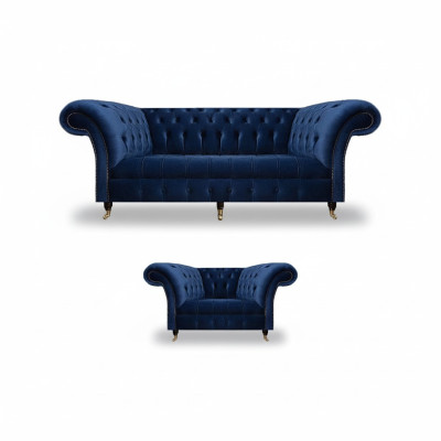 Conjunto completo de sofá de tres plazas con silla de lujo, mobiliario para sala de estar Chesterfield.