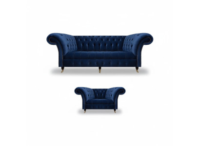 Conjunto completo de sofá de tres plazas con silla de lujo, mobiliario para sala de estar Chesterfield.