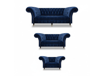 Sala de estar 3 piezas conjunto de sofás de lujo Chesterfield textil equipado sillones