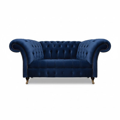 Sofá de dos plazas Chesterfield en tela azul de diseño nuevo.