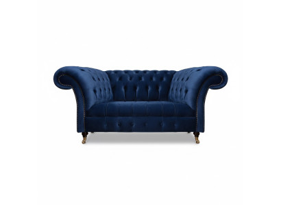 Sofá de dos plazas Chesterfield en tela azul de diseño nuevo.