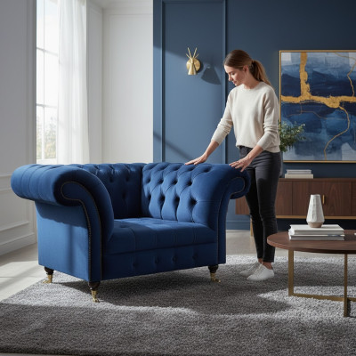 Silla de lujo azul Asiento tapizado Muebles tapizados Sala de estar Nuevo diseño Chesterfield
