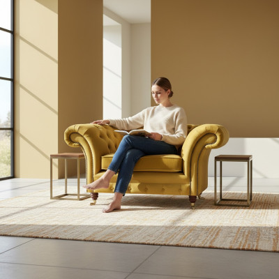 Nuevo sillón de lujo amarillo asiento mobiliario Chesterfield salón textil