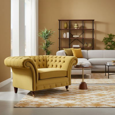 Nuevo sillón de lujo amarillo asiento mobiliario Chesterfield salón textil